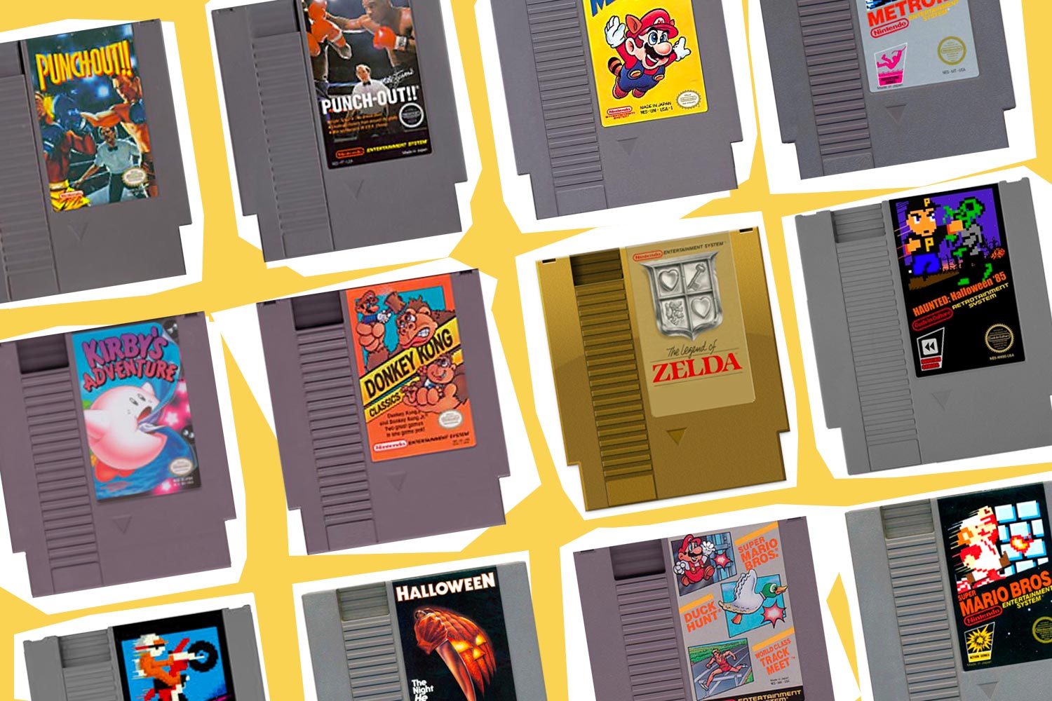 Covers of some of the NES games mentioned overlaid over NES systems.