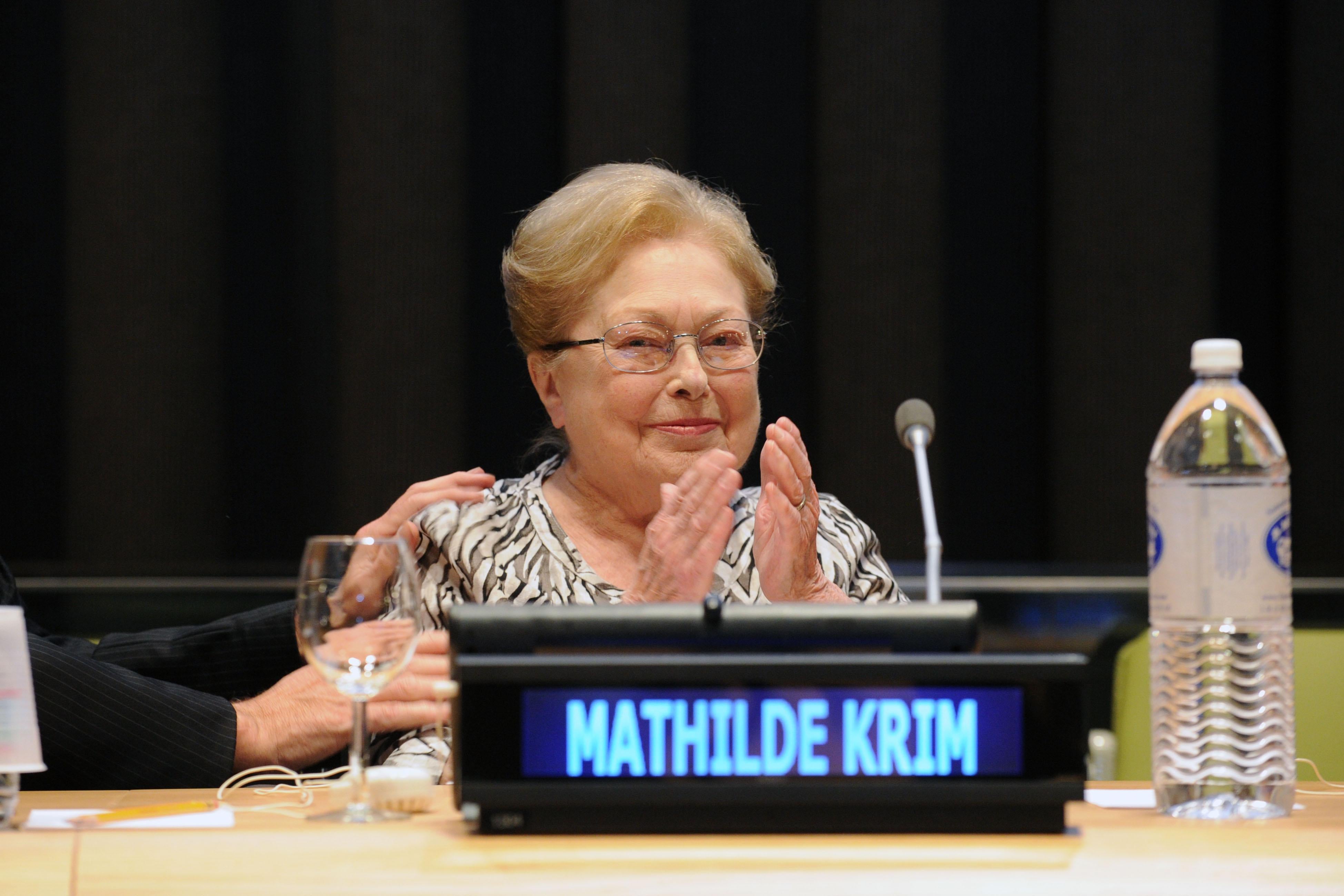 Dr. Mathilde Krim speaks at the U.N. headquarters on Nov. 26, 2013, in New York.