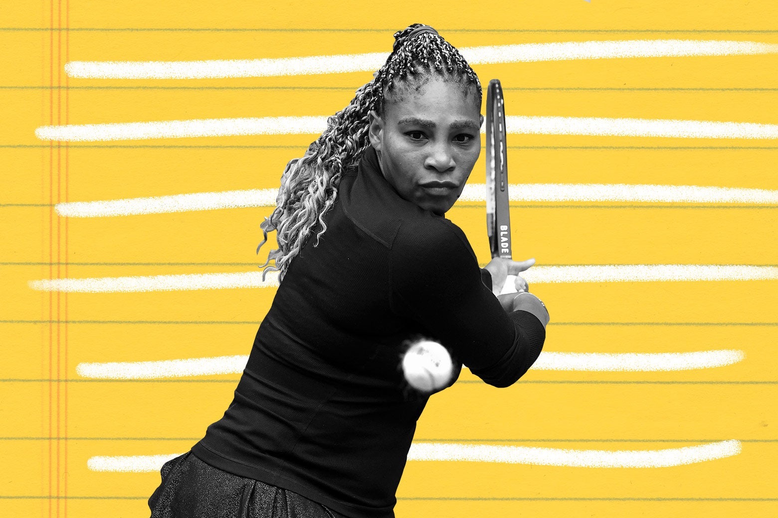 Serena Williams about to hit a tennis ball.