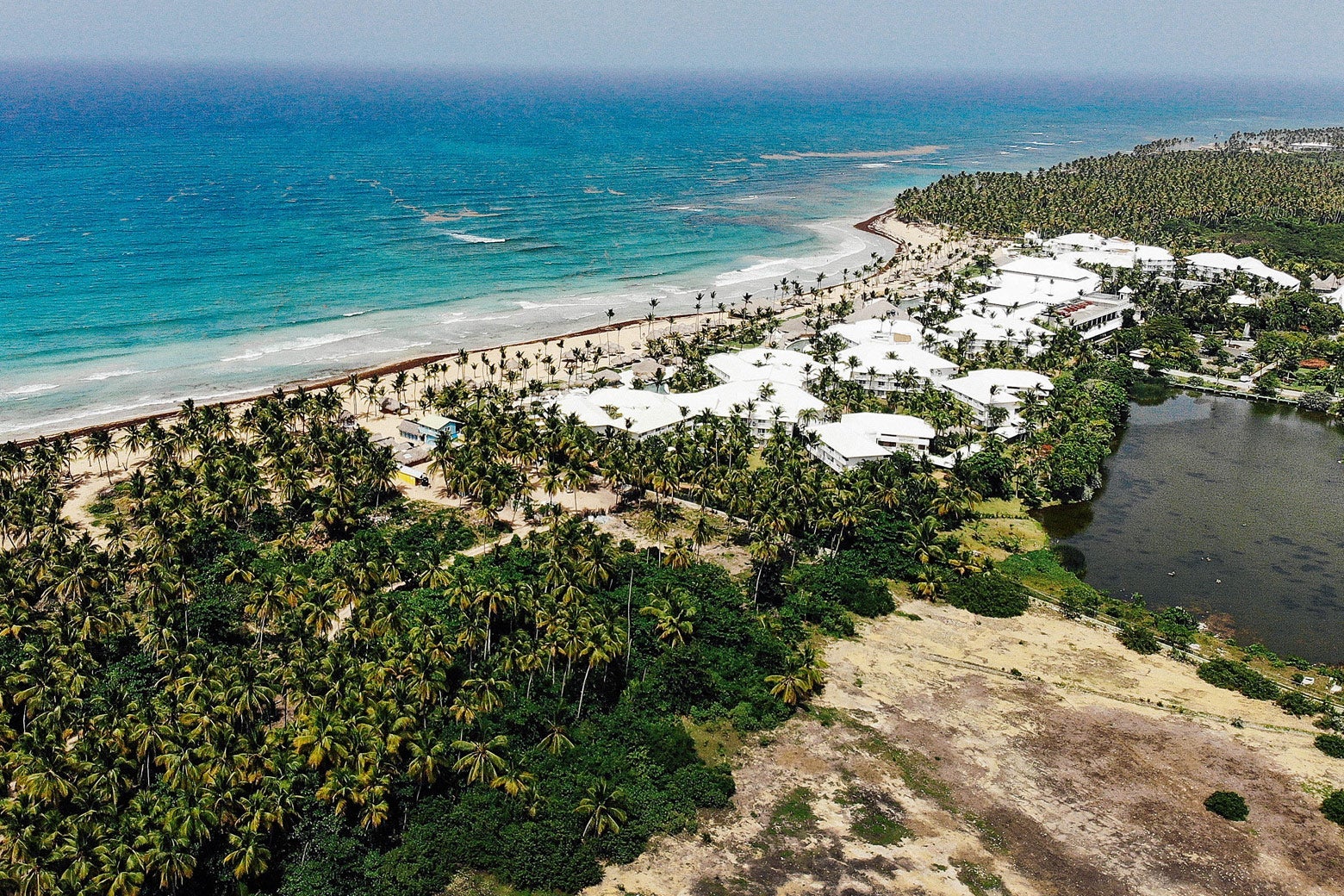 Aerial view of a resort and the ocean in Punta Cana, Dominican Republic.