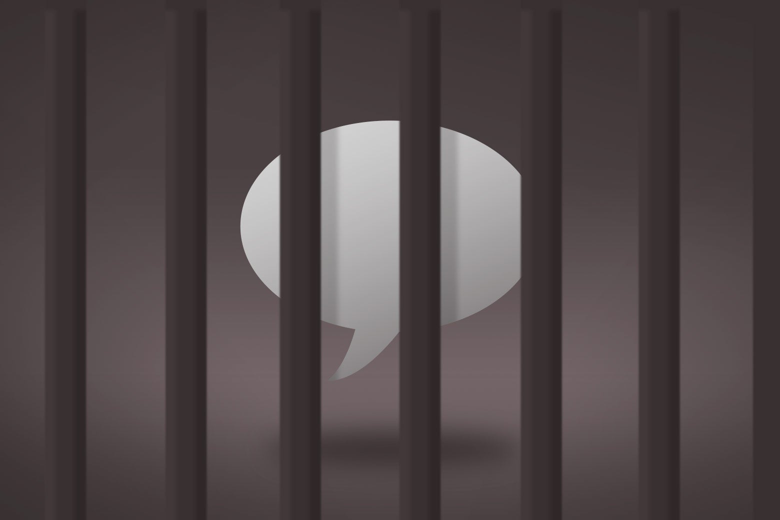 A white messaging app icon behind black prison bars. 