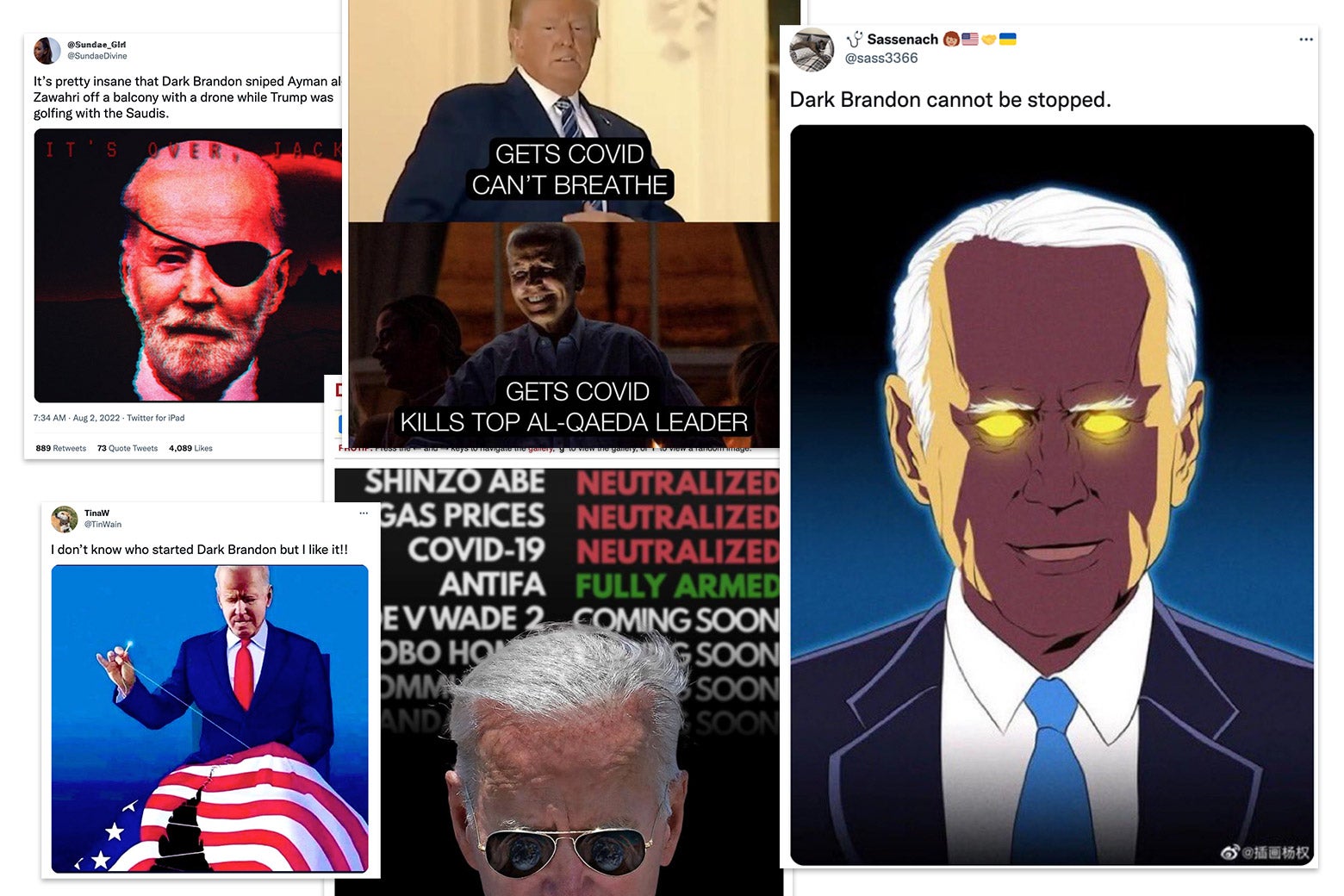 A collage of "Dark Brandon" memes. 