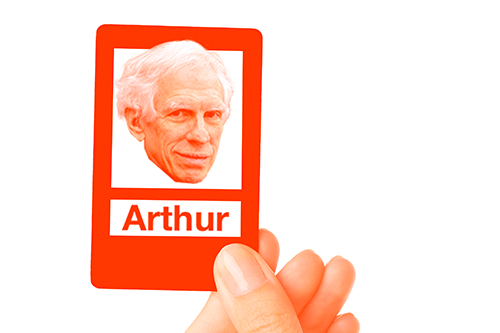 An illustration of a "Guess Who?" game-style card with Arthur Engoron's face on it.