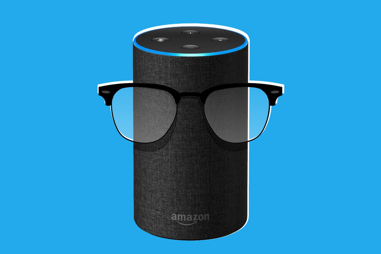 An Amazon Echo wearing glasses.