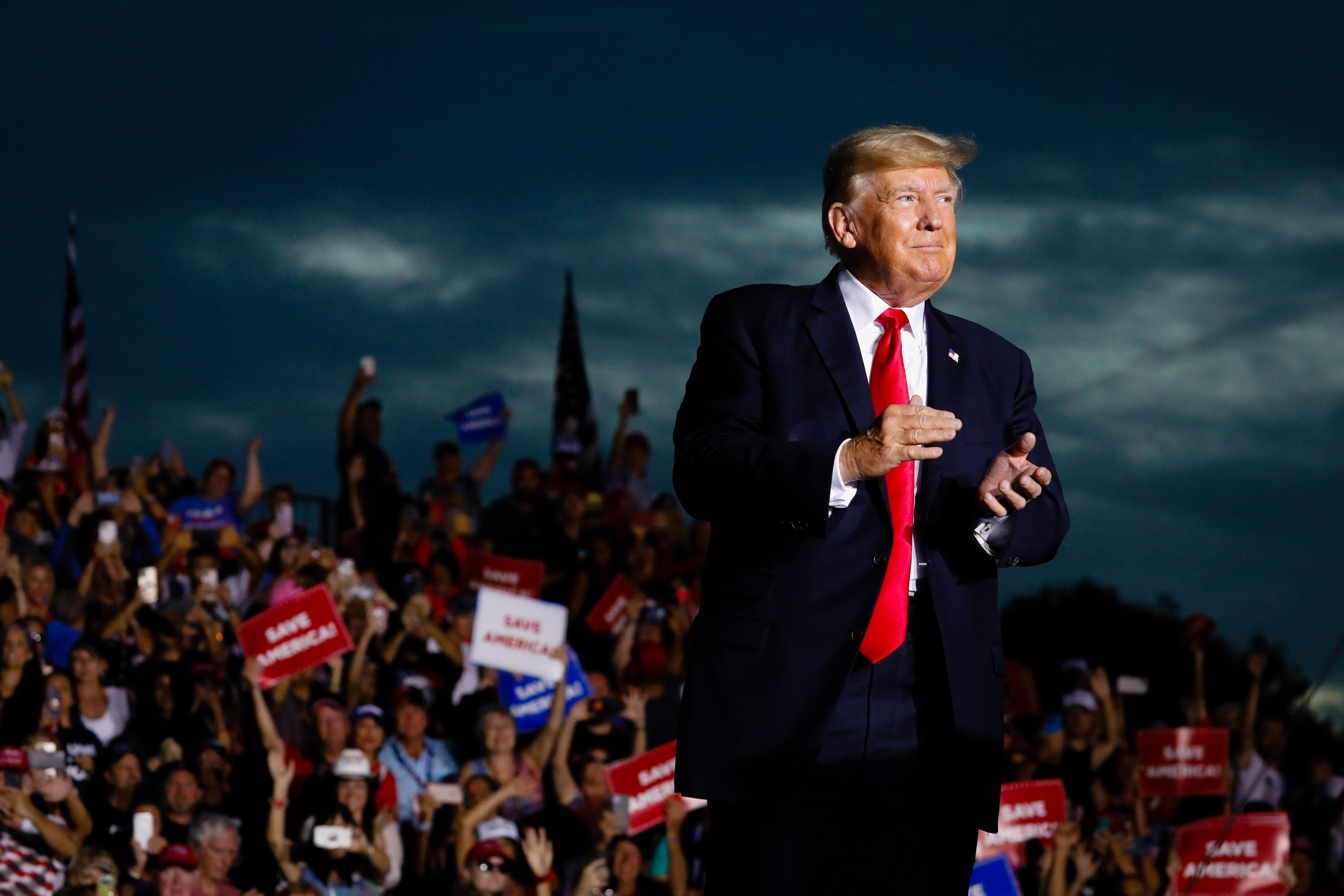 Former President Donald Trump arrives to hold a rally on July 3, 2021 in Sarasota, Florida. 