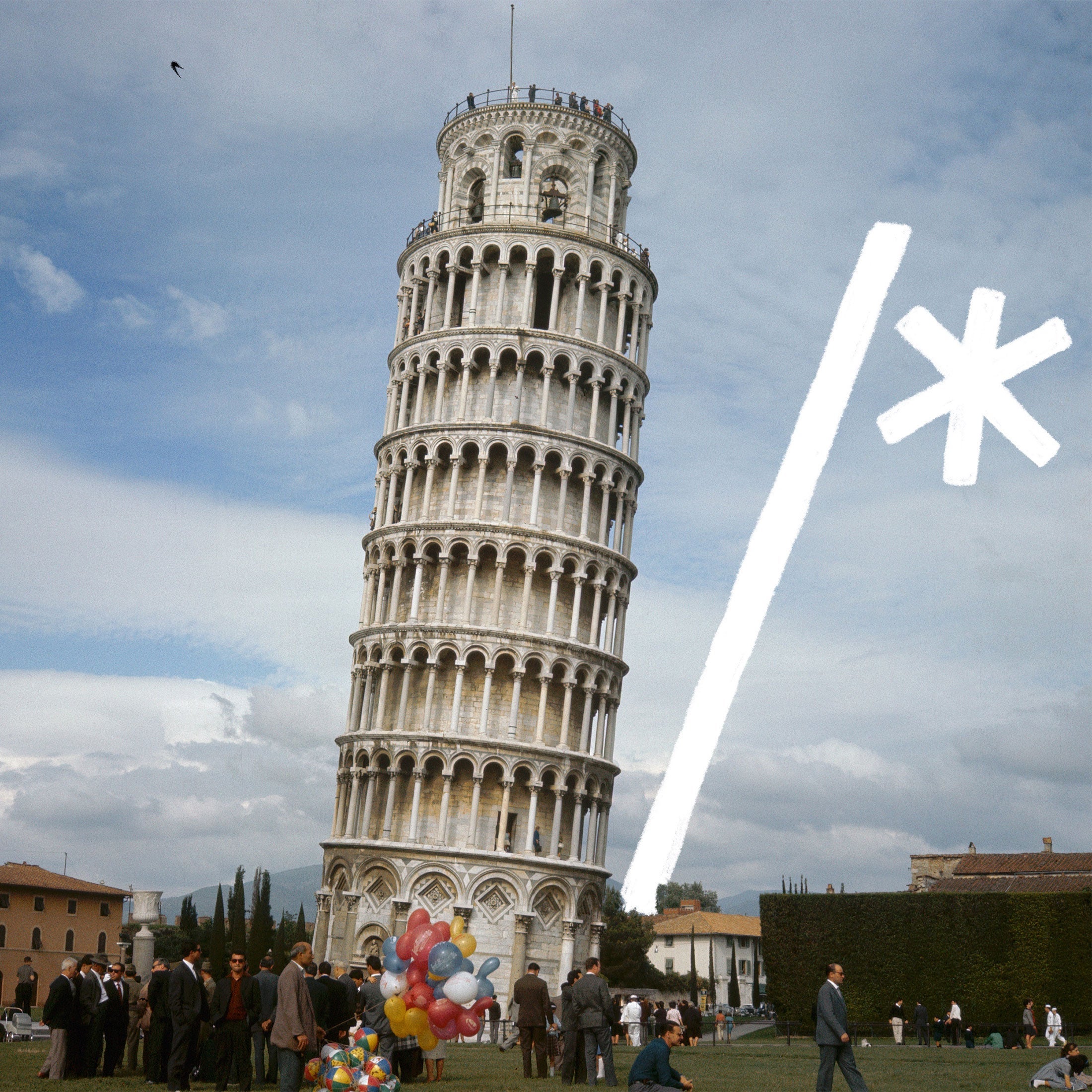 Leaning tower of Pisa with /* code.