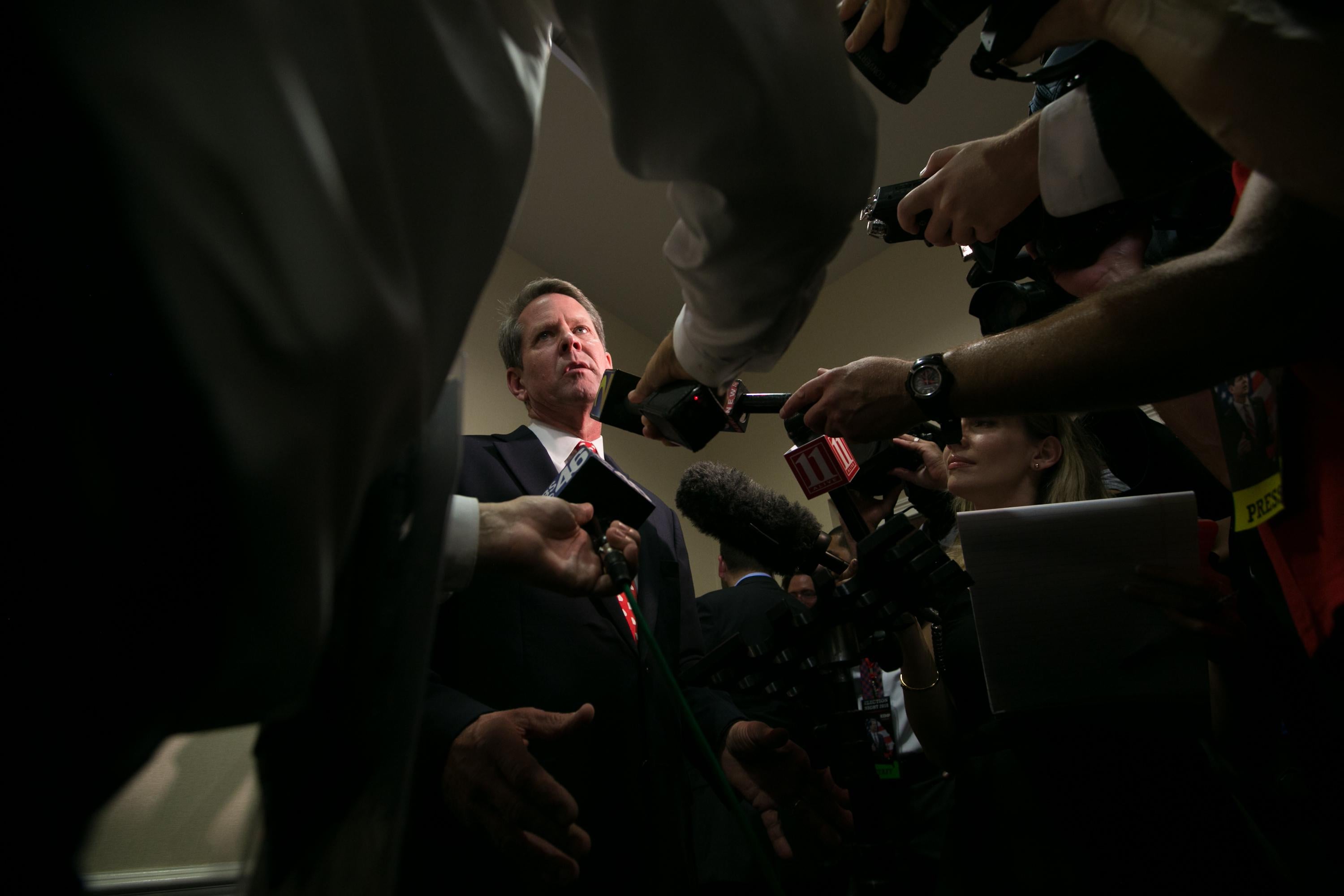 Brian Kemp addresses the media after winning the GOP nomination.