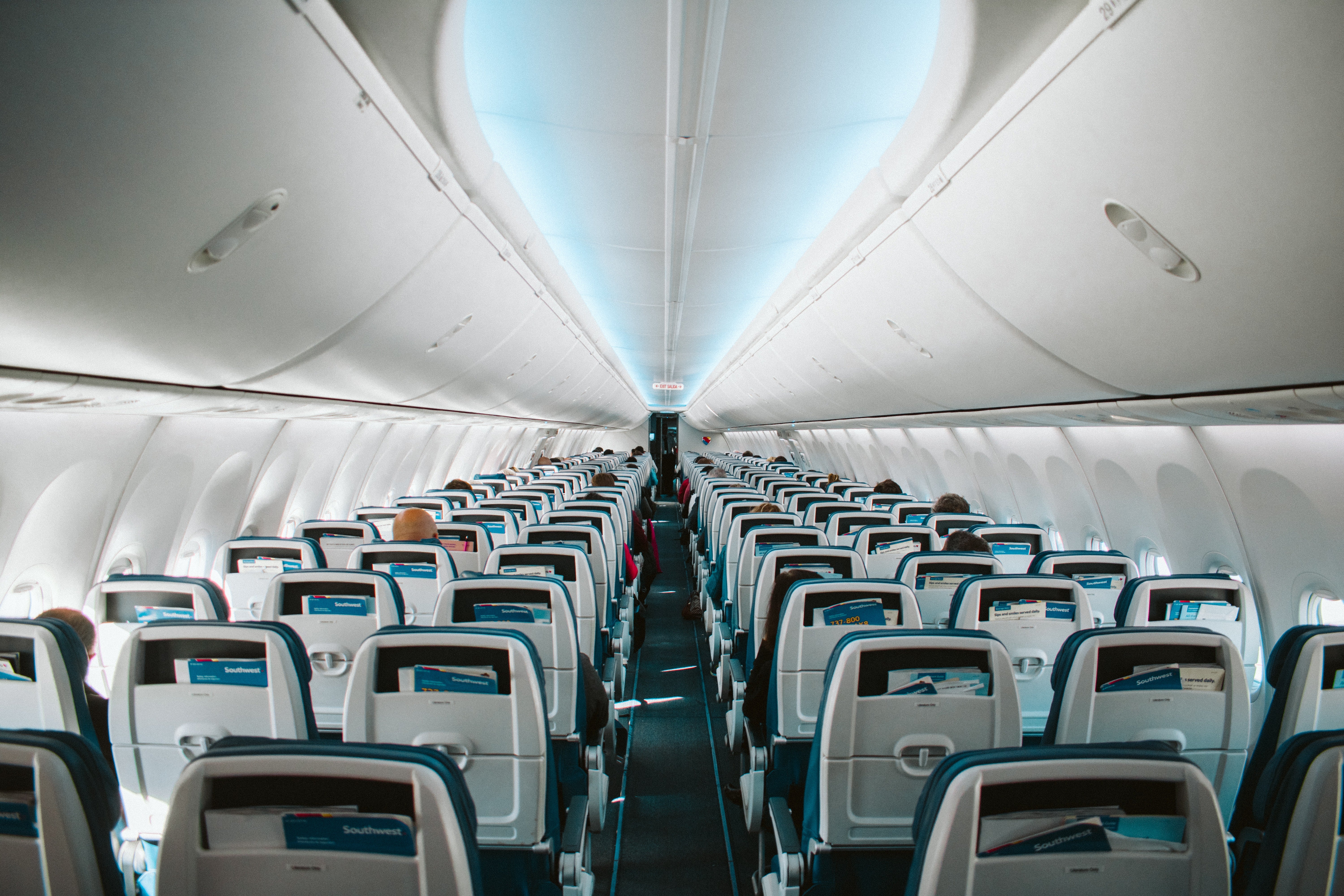 Interior of an airplane coach cabin