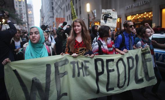 Occupy Wall Street demonstrators in the financial district of New York City.