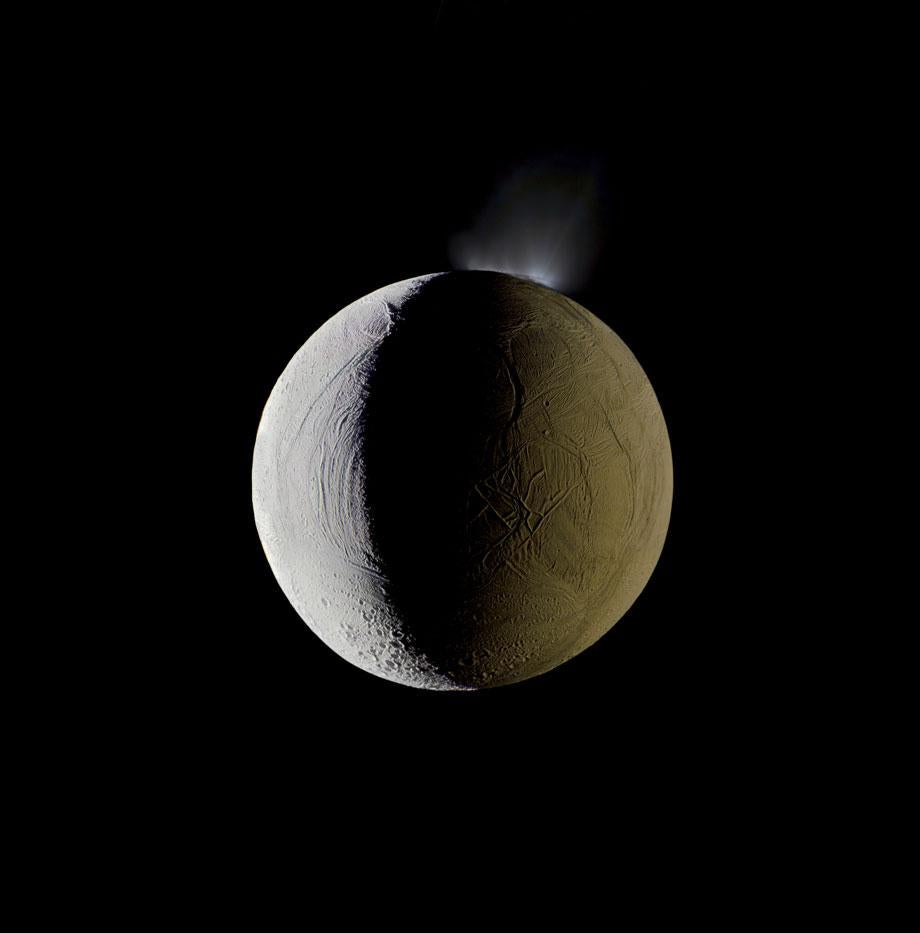 Enceladus Geysers Water into Space, Cassini, Dec., 25, 2009, 2012, Credit: NASA/JPL-Caltech/Michael Benson/Kinetikon Pictures. (c) All Rights Reserved.