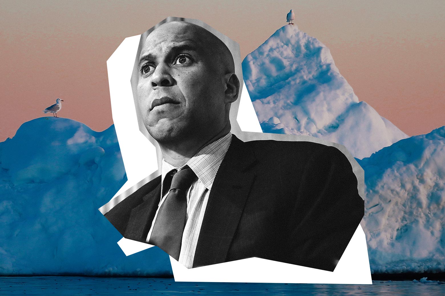 Cory Booker over an iceberg.