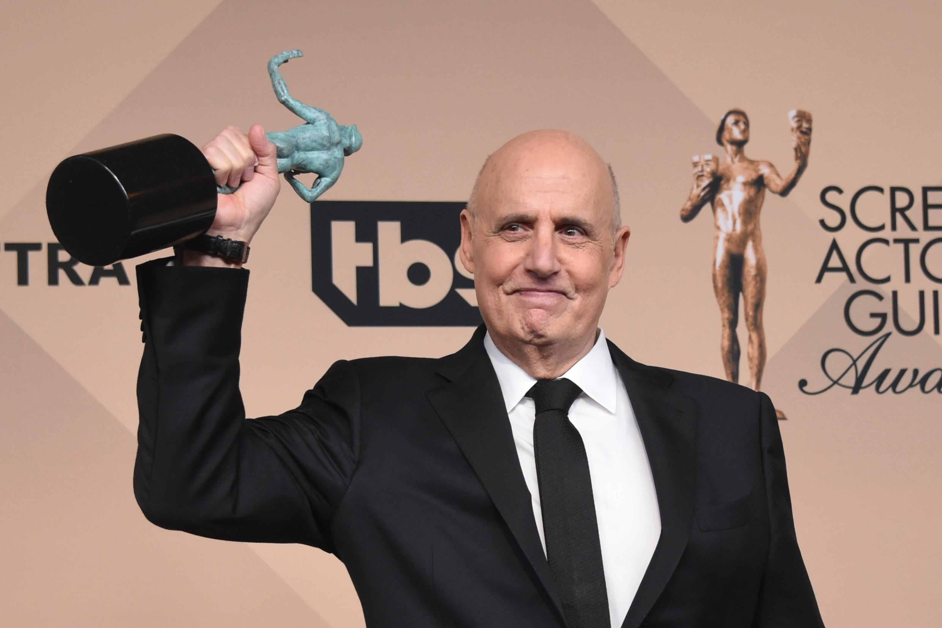 JeffreyTambor,  winning Actor for Outstanding Performance by a Male Actor in a Comedy Series for his performance as Maura Pfefferman on Amazons Transparent,  poses in the press room at the 22nd Annual Screen Actors Guild Awards at The Shrine Auditorium on January 30, 2016 in Los Angeles, California. / AFP / FREDERIC J. BROWN        (Photo credit should read FREDERIC J. BROWN/AFP/Getty Images)