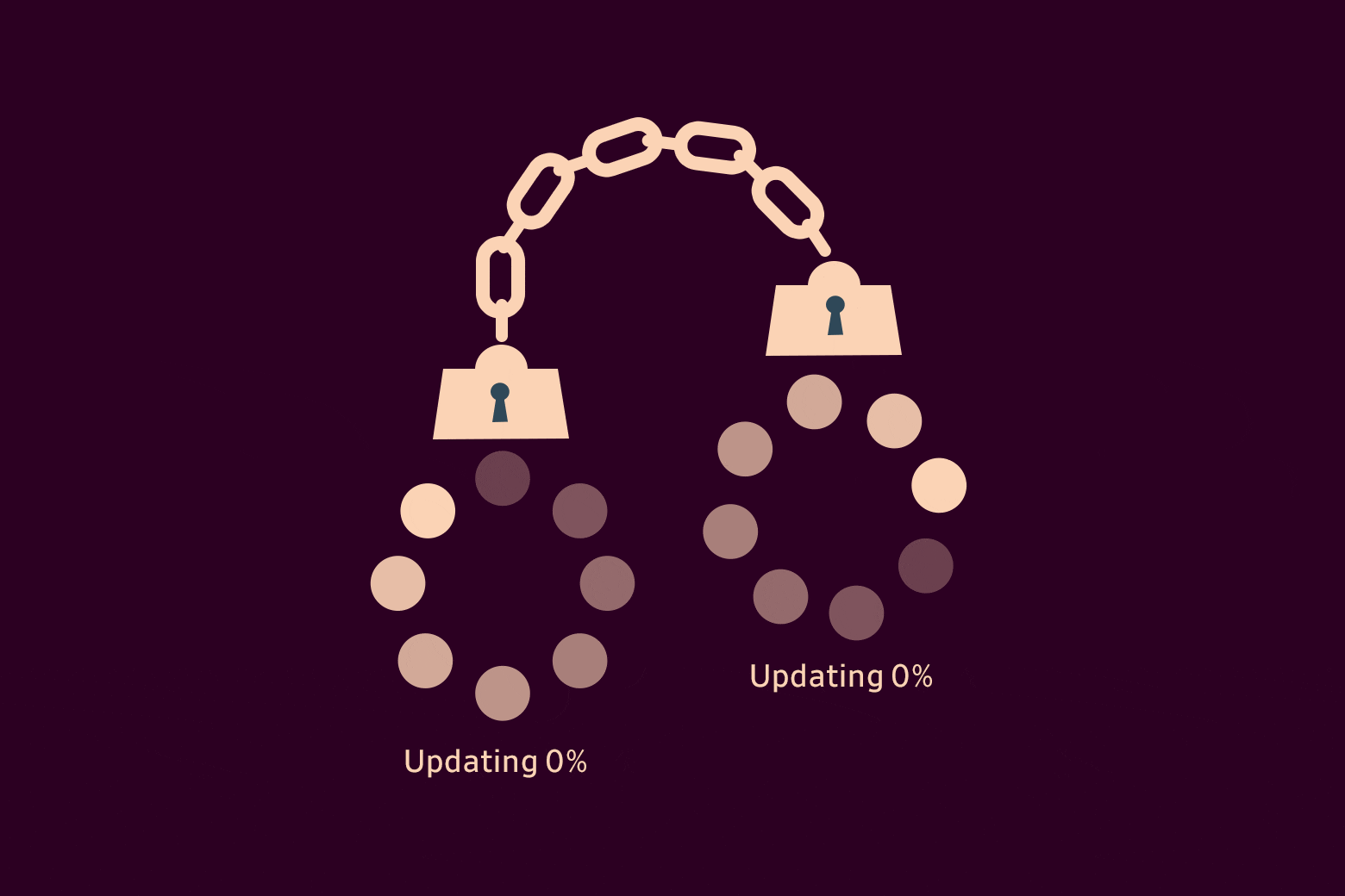 A pair of wrists, with the wrists made up of "updating" circles; underneath each, it says "Updating 0%."