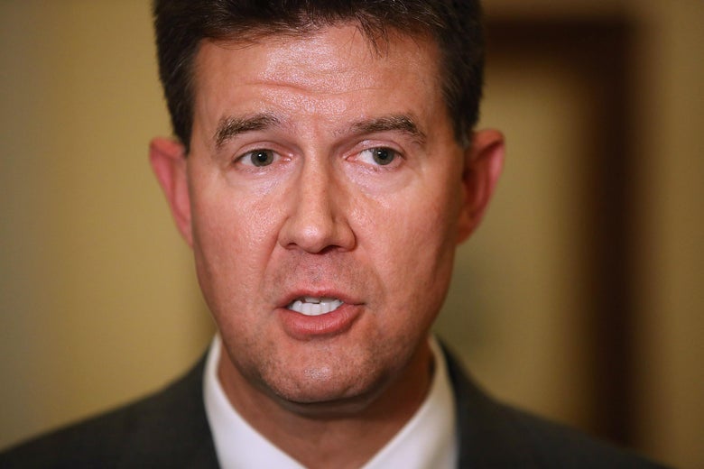 John Merrill, Republican Secretary of State of Alabama, speaks to the media about the possible recount.
