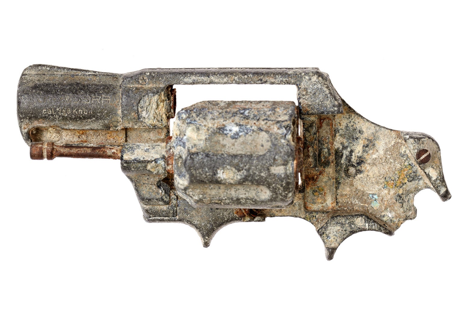 A revolver, dated sometime after 1975, found during the excavations.