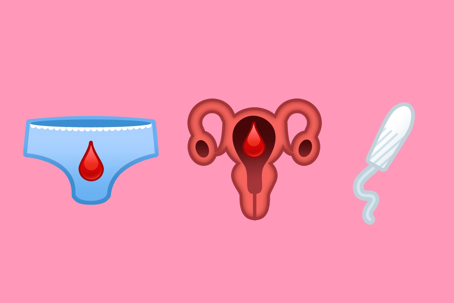 A pair of period panties, an angry uterus, a tampon.