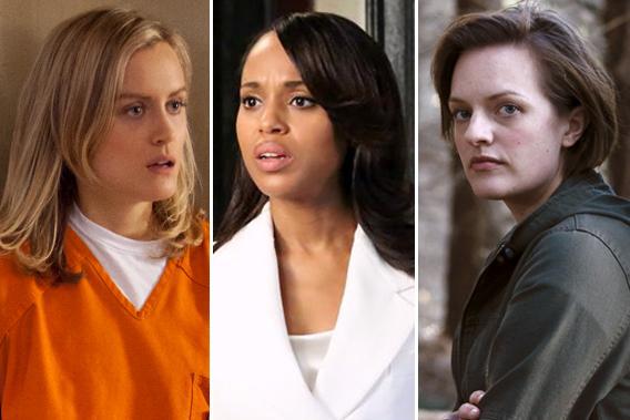 Taylor Schilling in 'Orange Is the New Black', Kerry Washington in 'Scandal', Elisabeth Moss in 'Top of the Lake.'