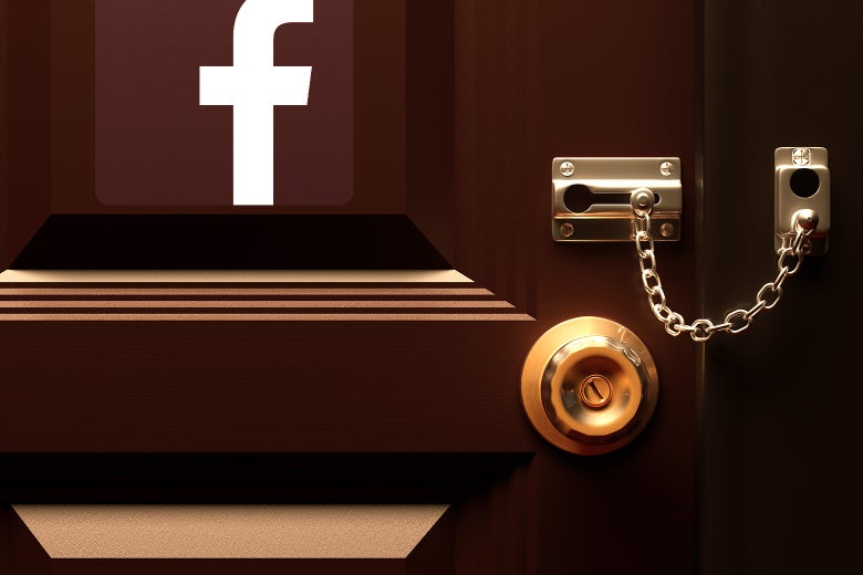 Photo illustration of a locked door with the facebook logo
