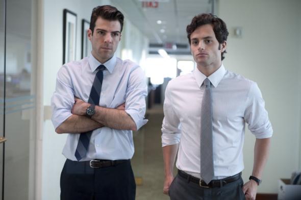 Zachary Quinto and Penn Badgley in Margin Call.