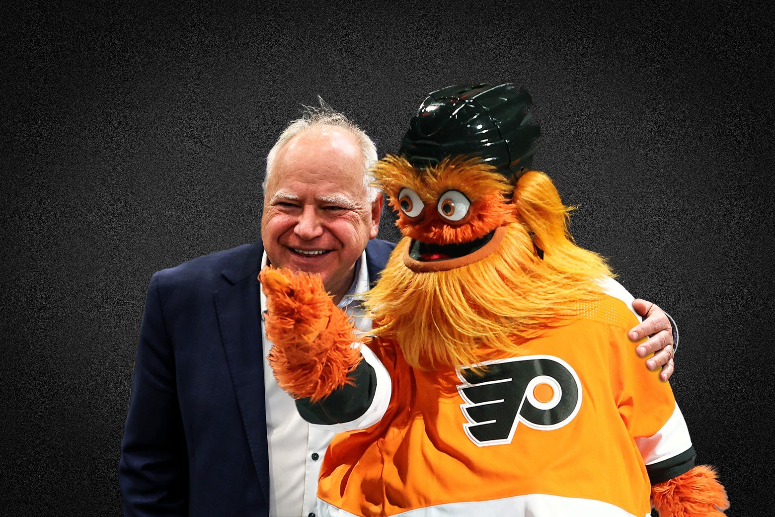 MINNEAPOLIS, MN - OCTOBER 14: Minnesota Governor Tim Walz speaks with union organizers before they march on businesses in downtown Minneapolis on October 14, 2022 in Minneapolis, Minnesota.(Photo by Adam Bettcher/Getty Images for SEIU)

PHILADELPHIA, PENNSYLVANIA - APRIL 01: Gritty the mascot of the Philadelphia Flyers skates onto the ice prior to an NHL game against the Buffalo Sabres at the Wells Fargo Center on April 1, 2023 in Philadelphia, Pennsylvania. (Photo by Len Redkoles/NHLI via Getty Images)