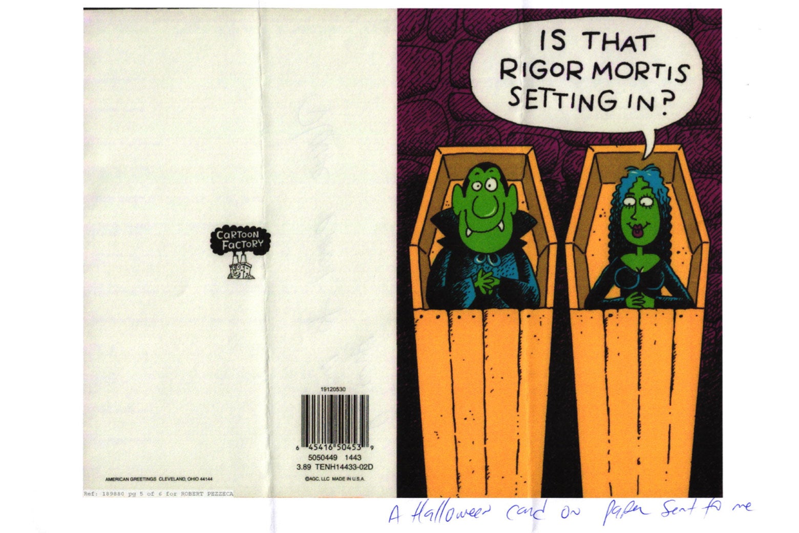 A scanned Halloween card sent to Robert Pezzeca.