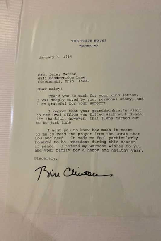 The letter 1994 Clinton sent back to Kattan's grandmother saved in an album: “I regret that your granddaughter’s visit to the Oval Office was filled with such drama. I’m thankful, however, that Ilana turned out to be just fine.”