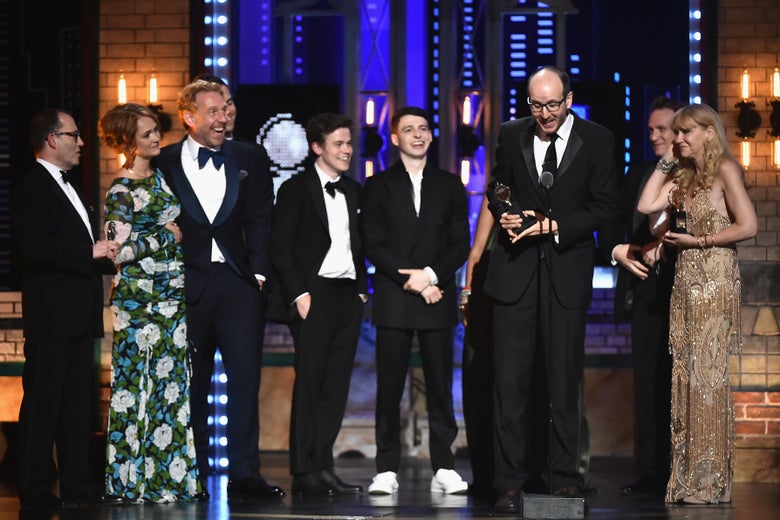 The cast and crew of Harry Potter and the Cursed Child, Parts One and Two accept the award for Best Play onstage during the 72nd Annual Tony Awards at Radio City Music Hall on June 10, 2018 in New York City.  (Photo by Theo Wargo/Getty Images for Tony Awards Productions)