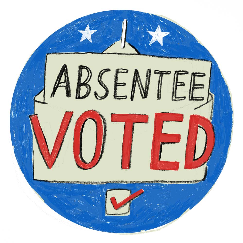 A sticker reading "I Absentee Voted"