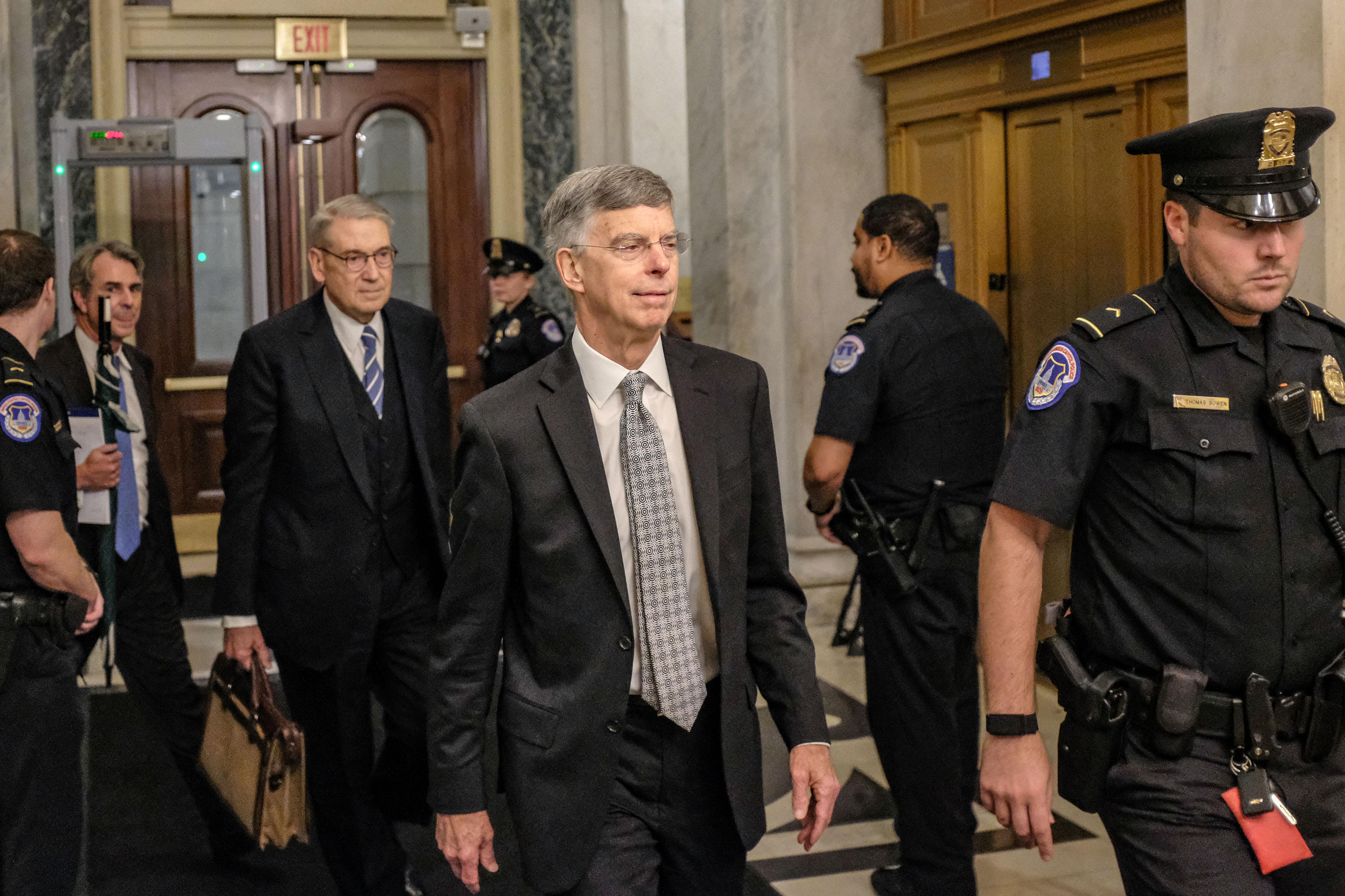 Bill Taylor, the top U.S. diplomat to Ukraine, leaves Capitol Hill on Oct. 22 in Washington. 
