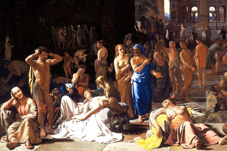 Seventeenth century painting shows people dying on the streets of Athens.