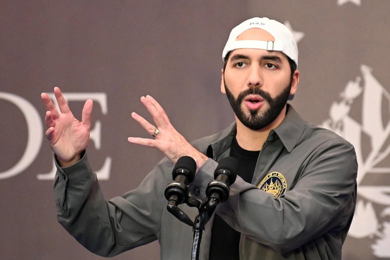 Salvadoran President Nayib Bukele delivers a news conference at a hotel in San Salvador, on February 28, 2021.