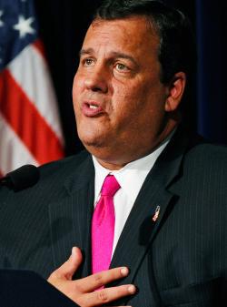 New Jersey Governor Chris Christie delivers remarks.