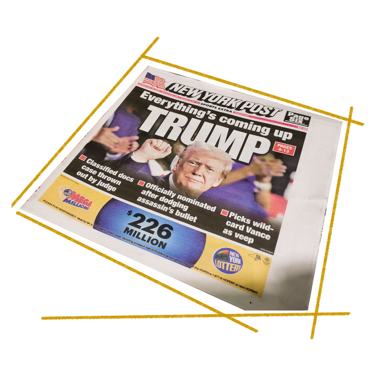 A copy of the New York Post when Trump was on the cover.