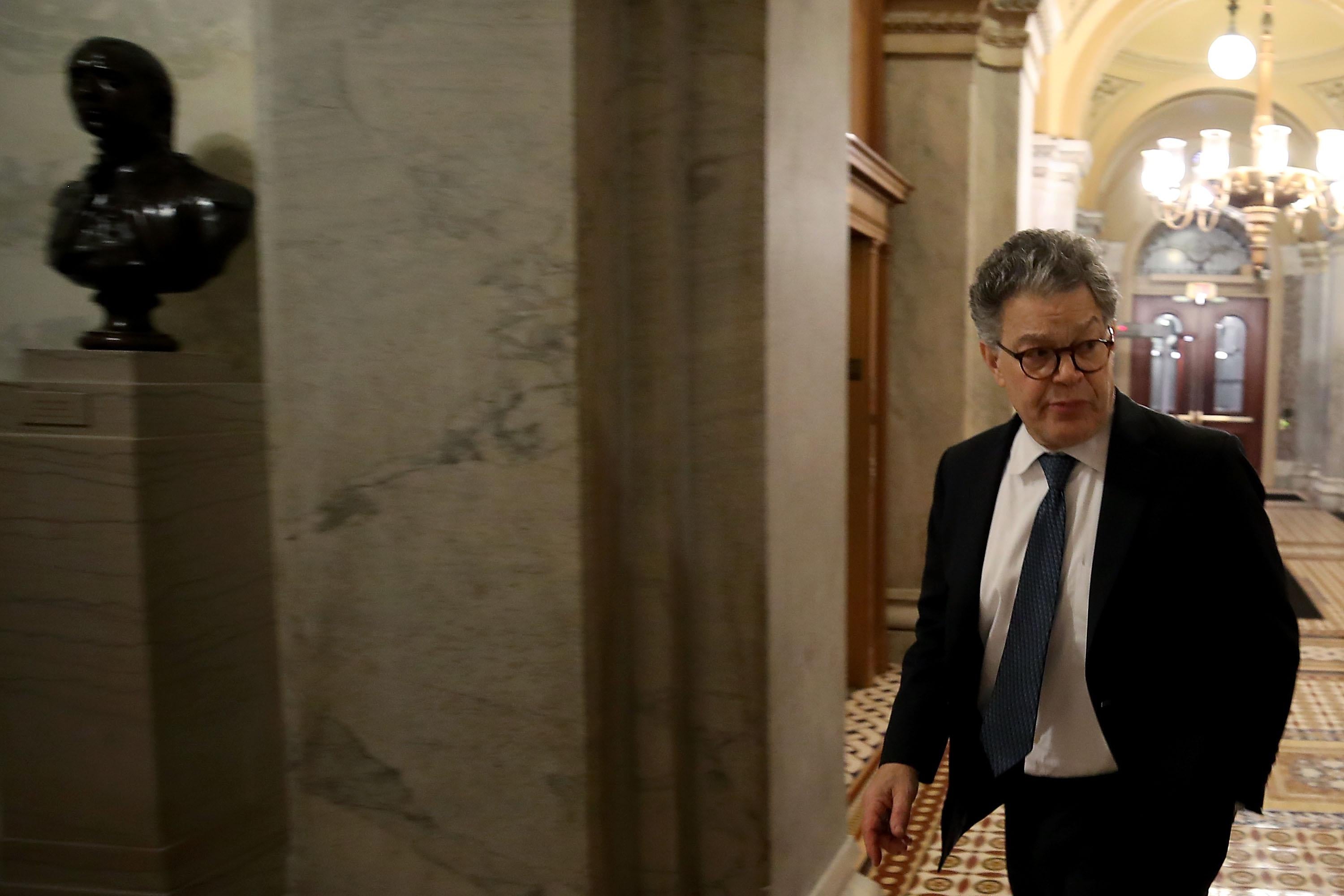 WASHINGTON, DC - NOVEMBER 30:  U.S. Sen. Al Franken (D-MN) arrives to cast a vote in the Senate Chamber inside of the  U.S. Capitol building November 30, 2017 in Washington, DC. Senate Republicans are poised to pass sweeping tax cuts as early as Friday.  (Photo by Mark Wilson/Getty Images)