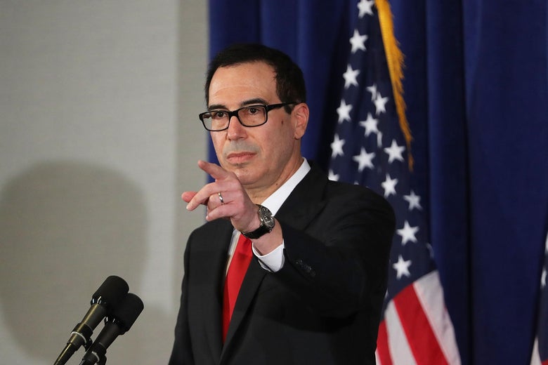Treasury Secretary Steven Mnuchin holds a news conference on Sept. 21 in New York City. The Treasury Secretary discussed increased sanctions against the regime of North Korea.  (Photo by Spencer Platt/Getty Images)