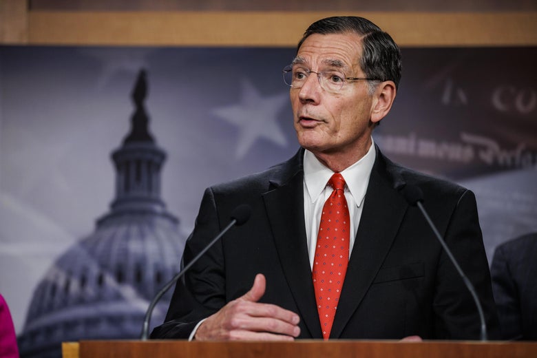 Sen. John Barrasso (R-WY) speaks alongside other Republican Senators during a news conference on rising gas an energy prices at the U.S. Capitol on October 27, 2021 in Washington, D.C.
