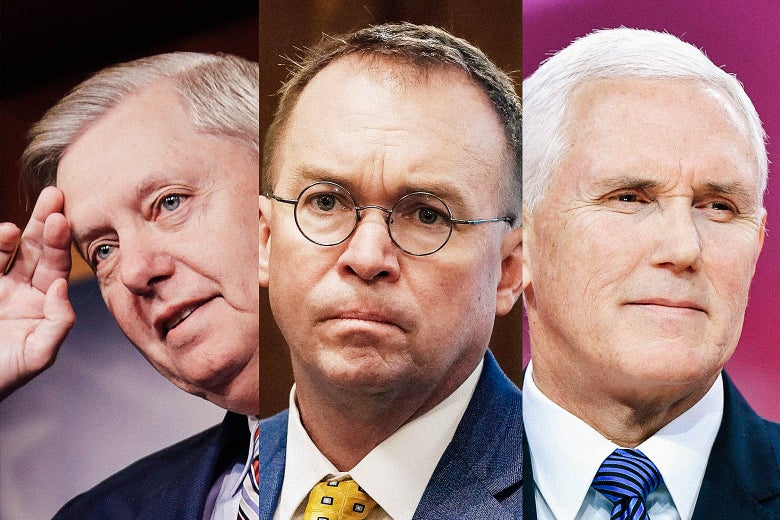 Lindsey Graham, Mick Mulvaney, and Mike Pence.