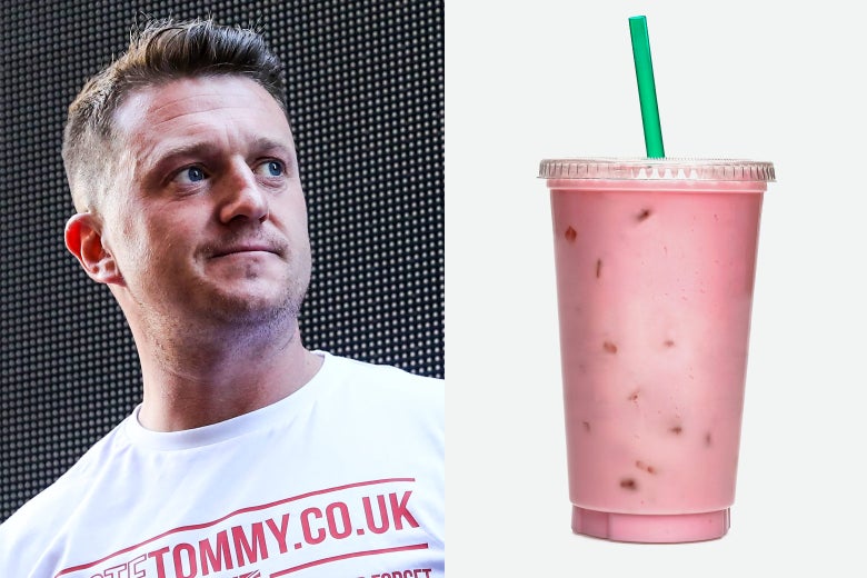 Tommy Robinson and a strawberry milkshake.