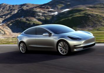 A Tesla Motors mass-market Model 3 electric car from Tesla Motors on March 31, 2016.