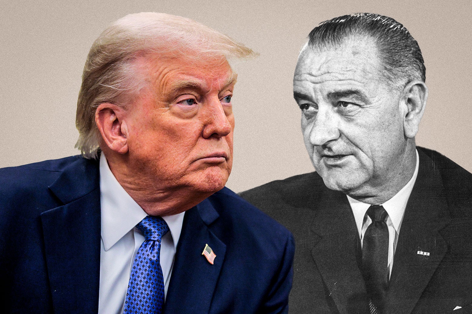 Donald Trump on one side, LBJ on the other.