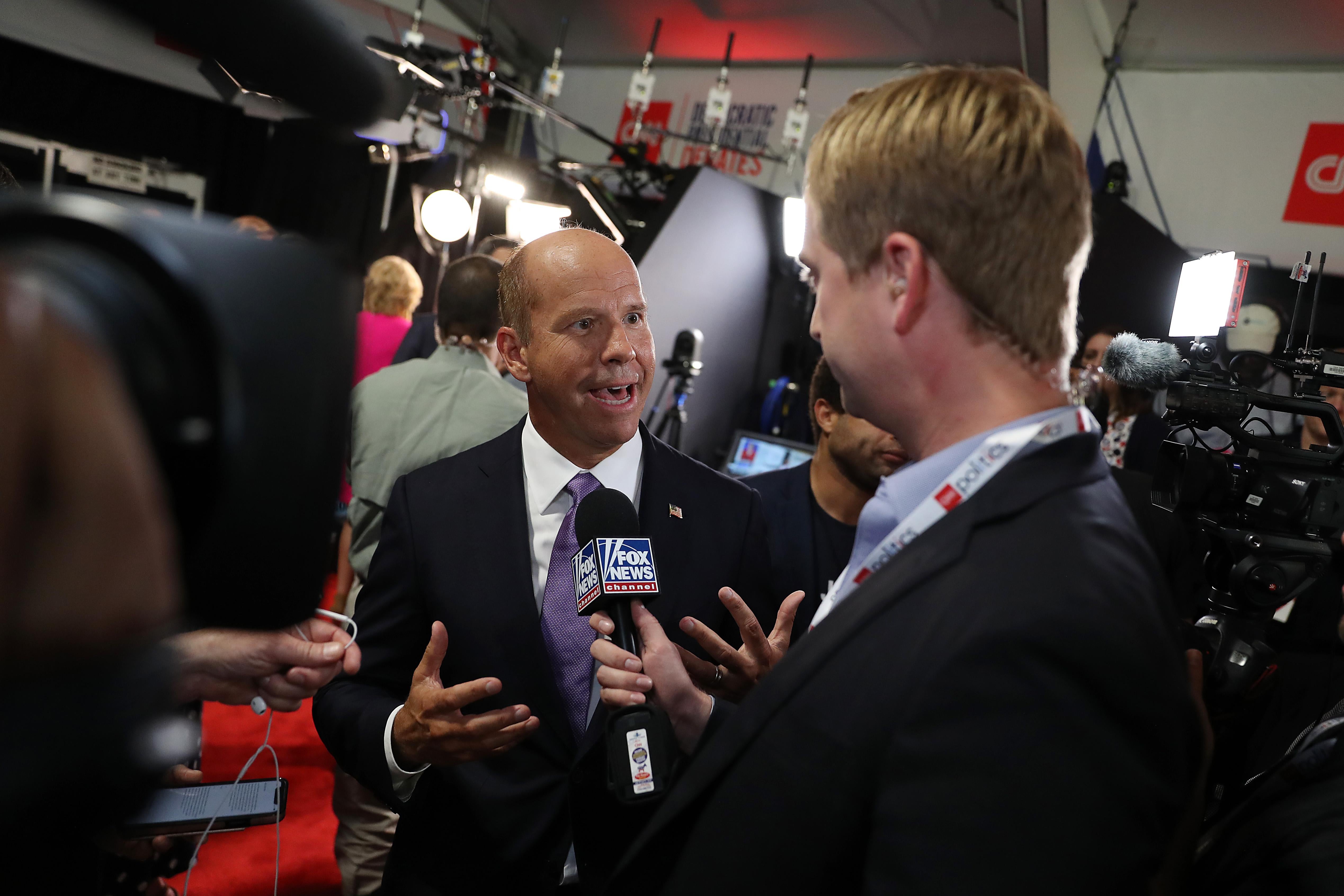 DETROIT, MICHIGAN - JULY 30: Democratic presidential candidate former Maryland congressman John Delaney speaks to the media in the spin room after the Democratic Presidential Debate at the Fox Theatre July 30, 2019 in Detroit, Michigan. 20 Democratic presidential candidates were split into two groups of 10 to take part in the debate sponsored by CNN held over two nights at Detroit’s Fox Theatre.  (Photo by Justin Sullivan/Getty Images)