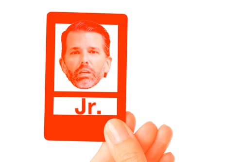 A card in the style of the "Guess Who?" game with Don Jr.'s face on it.