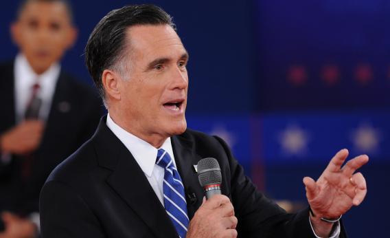 Republican Presidential nominee Mitt Romney speaks on Oct. 16, 2012, during the second of three presidential debates at Hofstra University in Hempstead, N.Y.