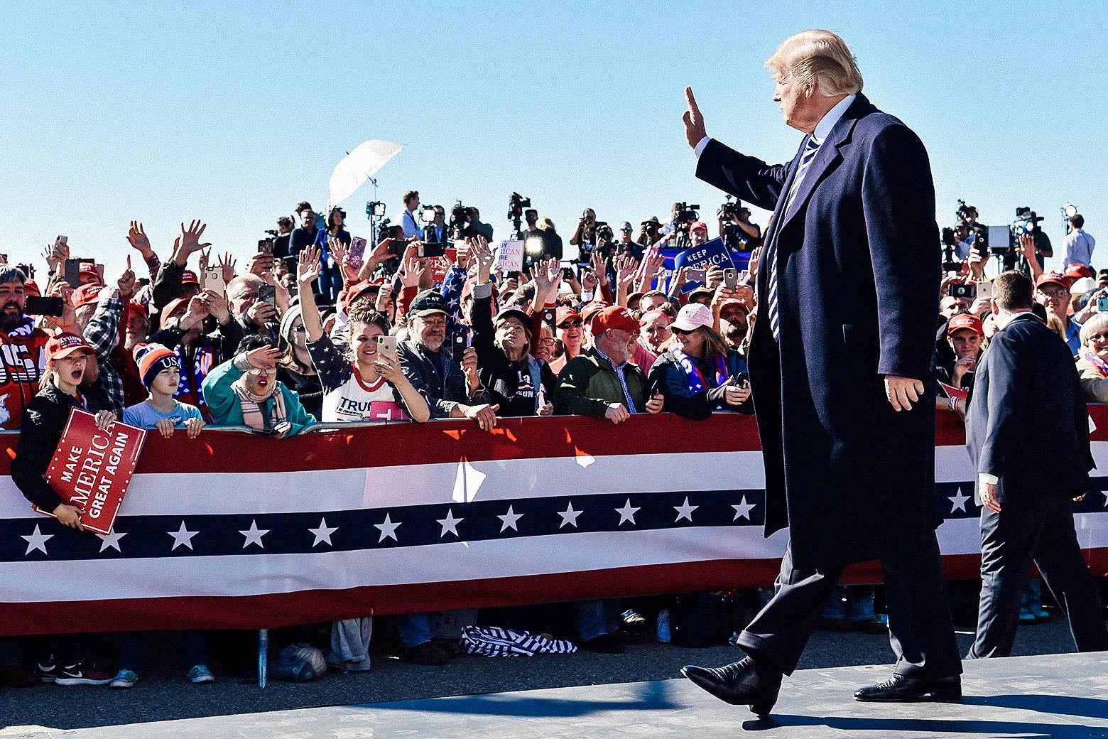 President Donald Trump arrives for a Make America Great Again rally in Elko, Nevada on Saturday.