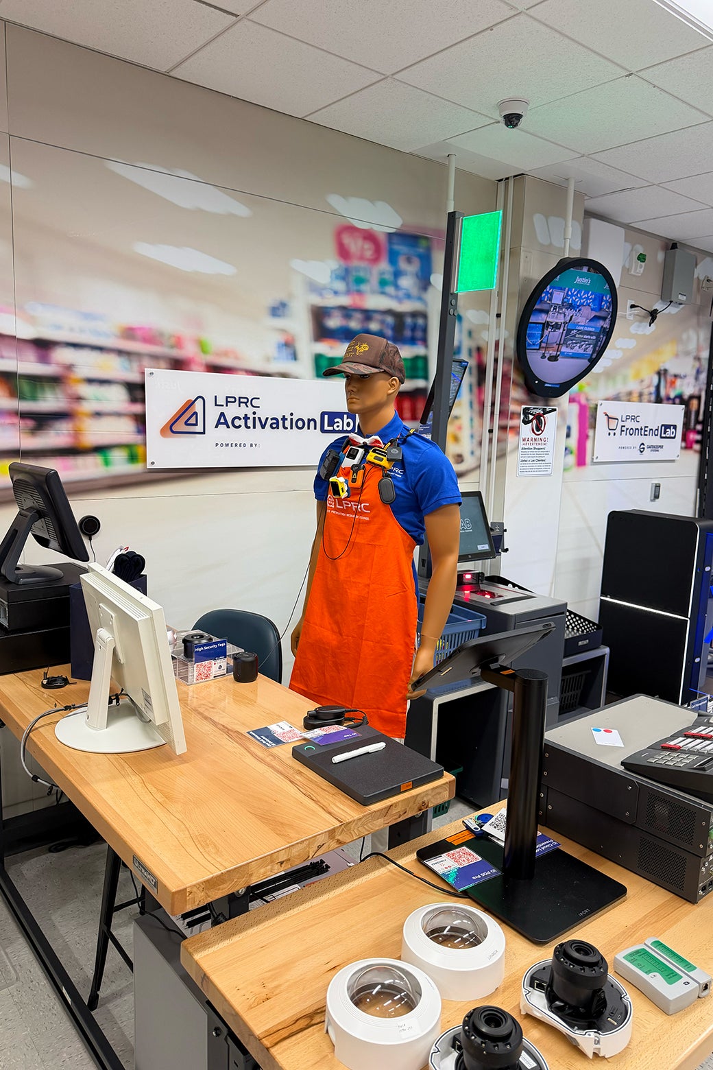 A mannequin standing behind a desk at the LPRC's Activation Lab.