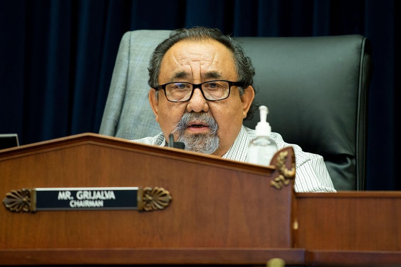 House Natural Resources Committee Chairman Raul Grijalva (D-Ariz.) makes a closing statement during a hearing on Capitol Hill in Washington, D.C, on June 29, 2020.