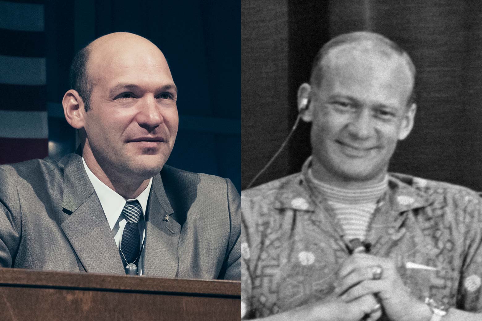 Images of Corey Stoll and Buzz Aldrin.