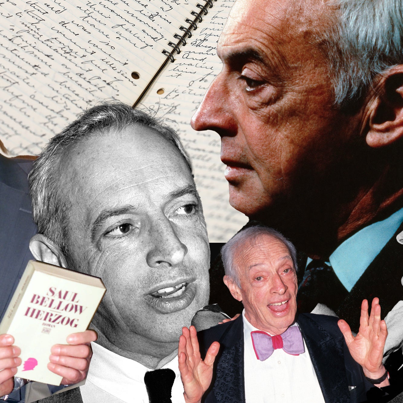 A black and white photo of Saul and Sondra Bellow holding baby Adam outdoors near a big tree.