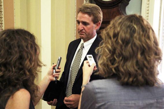 U.S. Rep. Jeff Flake answers questions from reporters after a vote on the Budget Control Act July 29, 2011 at the Capitol in Washington, DC.