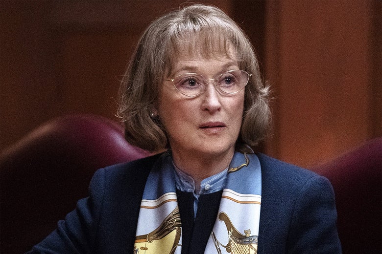 Meryl Streep as Mary Louise in the courtroom.